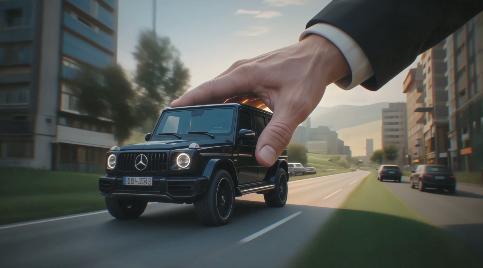 Guiding the G-Class through the streets of Prishtina at golden hour